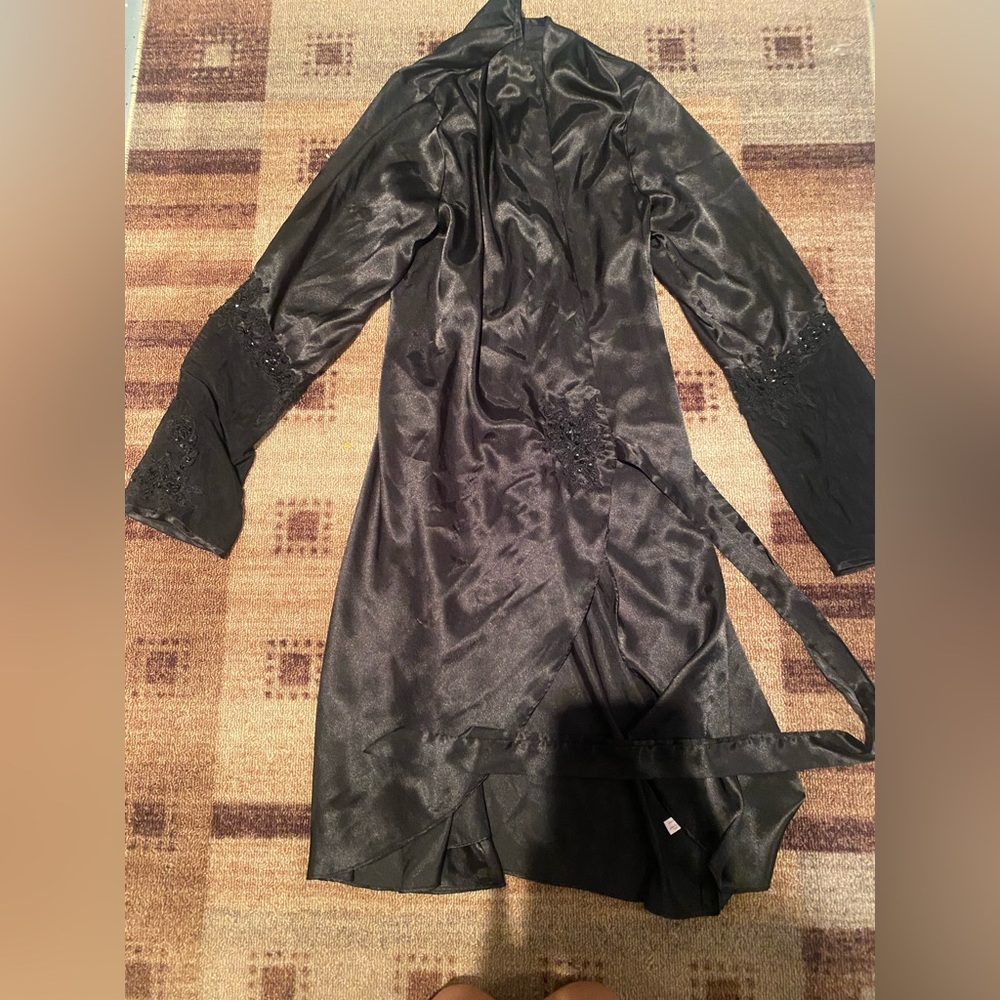 Elegant Black Wrap Dress/Housecoat